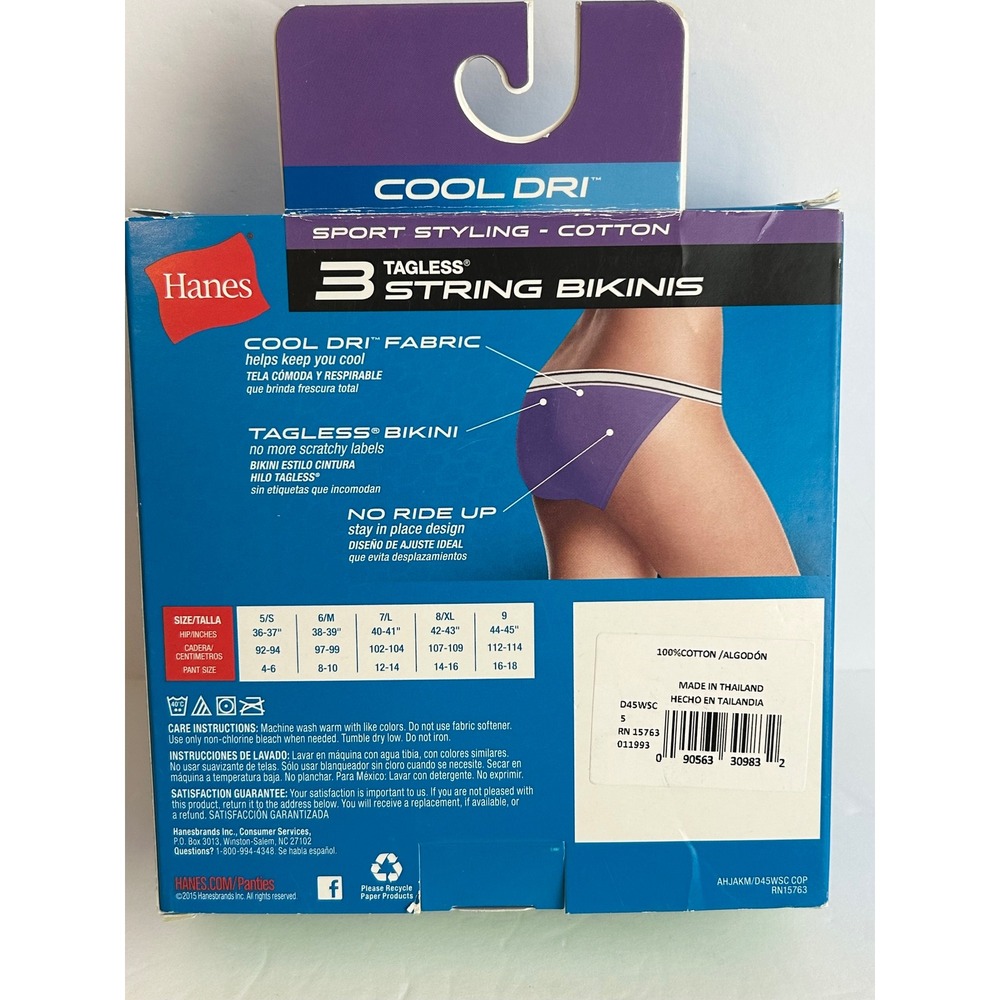 Hanes Cool Dri Cotton String Bikini Panties 3 Pack Multi Color Women S 5 NEW - Picture 4 of 5